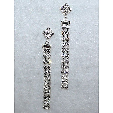 75mm Fine Lines 2 Row Duster Crystal Rhinestone Earrings - 1000Jewels.com