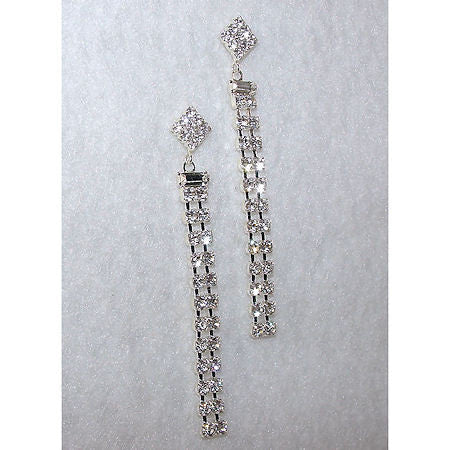 75mm Fine Lines 2 Row Duster Crystal Rhinestone Earrings - 1000Jewels.com