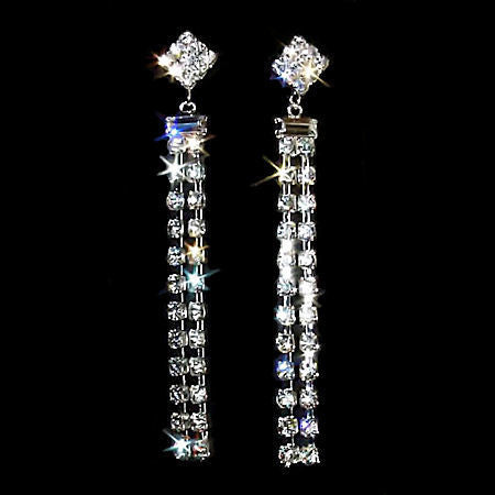 75mm Fine Lines 2 Row Duster Crystal Rhinestone Earrings - 1000Jewels.com