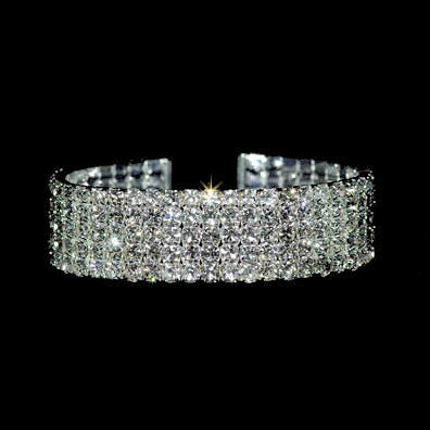Elektra: 5 Row Swarovski Crystal Rhinestone Flex Cuff Bracelet - 1000Jewels.com