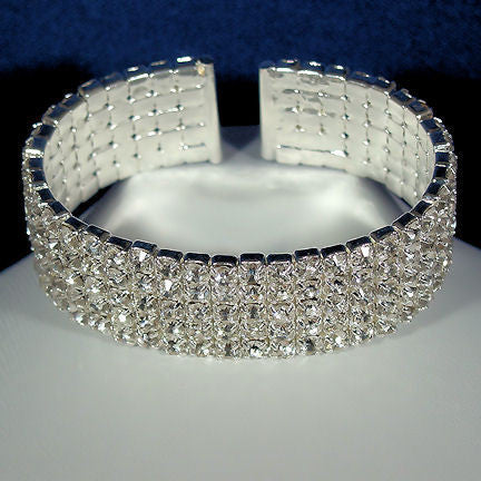Elektra: 5 Row Swarovski Crystal Rhinestone Flex Cuff Bracelet - 1000Jewels.com