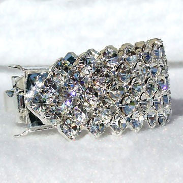 Oriana: 5 Row Swarovski Crystal Rhinestone Silver Ponytail Holder Clip - 1000Jewels.com