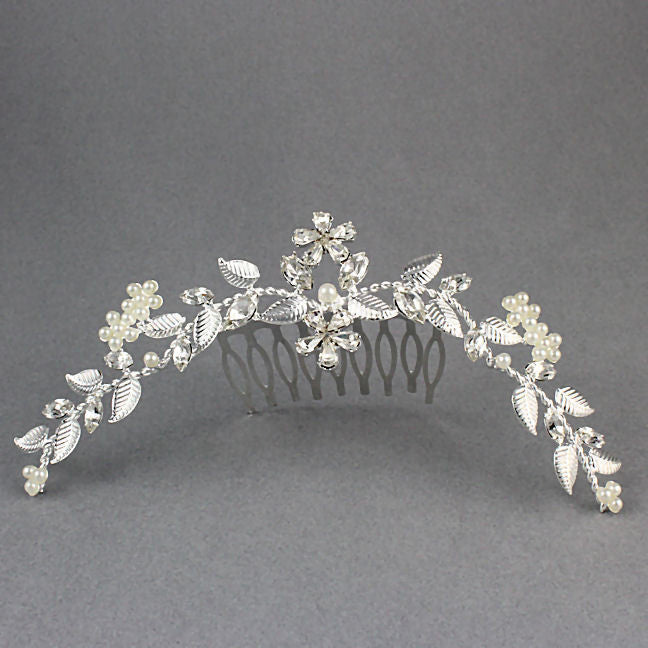 Ingrid: Pearl & Swarovski Crystal Rhinestone Tiara Hair Comb - 1000Jewels.com