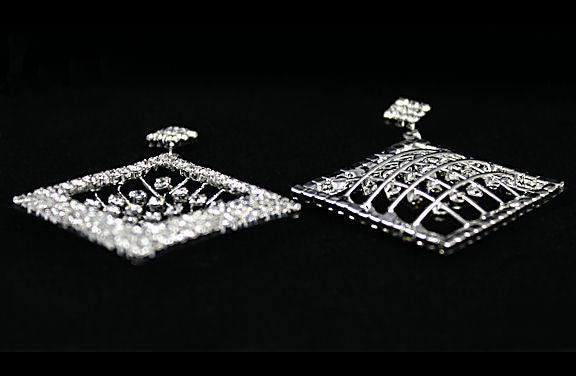 Diamanto: Swarovski Crystal Rhinestone Diamond Cage Drop Post Earrings - 1000Jewels.com