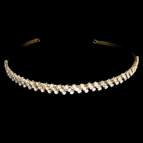 Rhyann: Gold 3 Row Diagonal ZigZag Lines Swarovski Rhinestone Headband - 1000Jewels.com