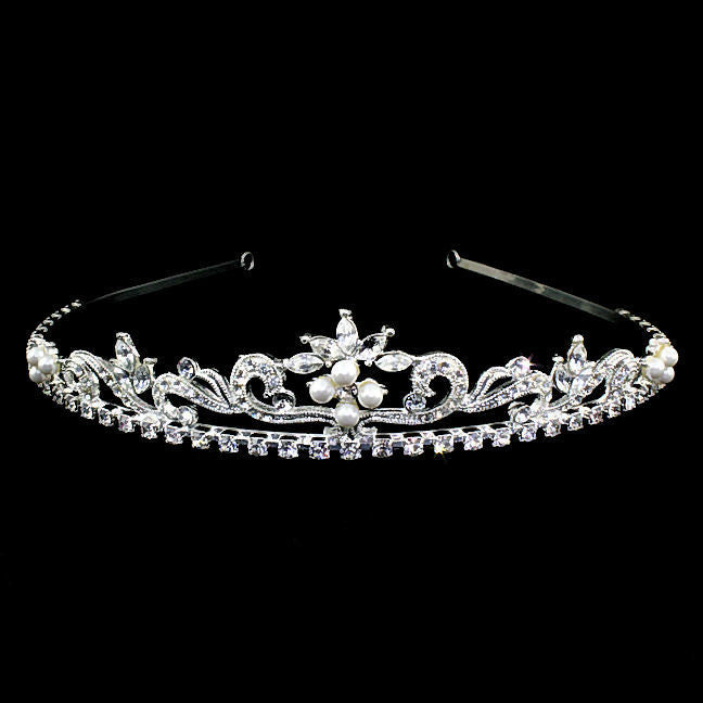 Sarina: Gorgeous Low Profile Swarovski Rhinestone & Pearl Tiara - 1000Jewels.com
