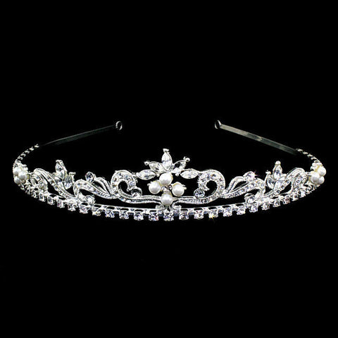 Sarina: Gorgeous Low Profile Swarovski Rhinestone & Pearl Tiara - 1000Jewels.com