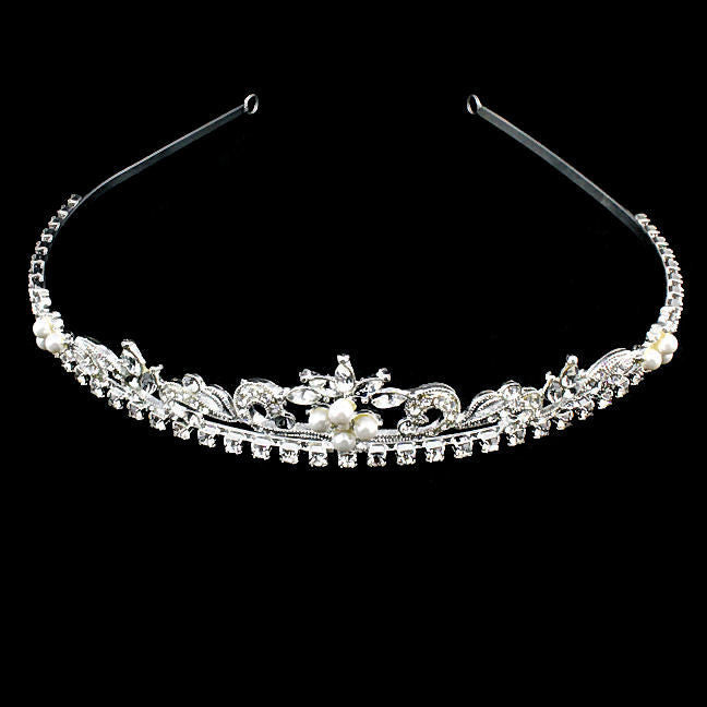 Sarina: Gorgeous Low Profile Swarovski Rhinestone & Pearl Tiara - 1000Jewels.com