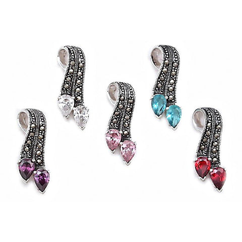 Montana: 1.5ct Garnet & Marcasite Ribbon Drop Pendant - 1000Jewels.com