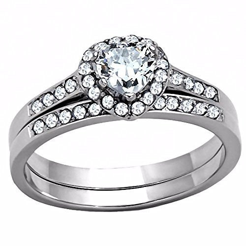Robin: 0.77ct Heart-cut Ice on Fire CZ Semi-Eternity Wedding Ring Set - 1000Jewels.com