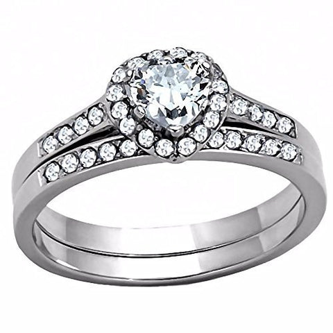 Robin: 0.77ct Heart-cut Ice on Fire CZ Semi-Eternity Wedding Ring Set - 1000Jewels.com