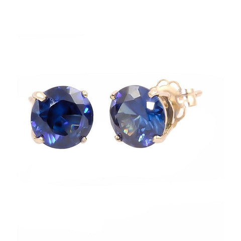 Kaye: 4mm created Sapphire 14K Yellow Gold Cast Basket Stud Earrings - 1000Jewels.com