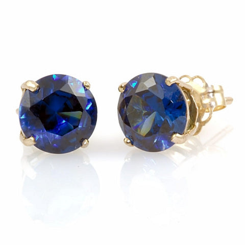 Kaye: 6mm created Sapphire 14K Yellow Gold Cast Basket Stud Earrings - 1000Jewels.com