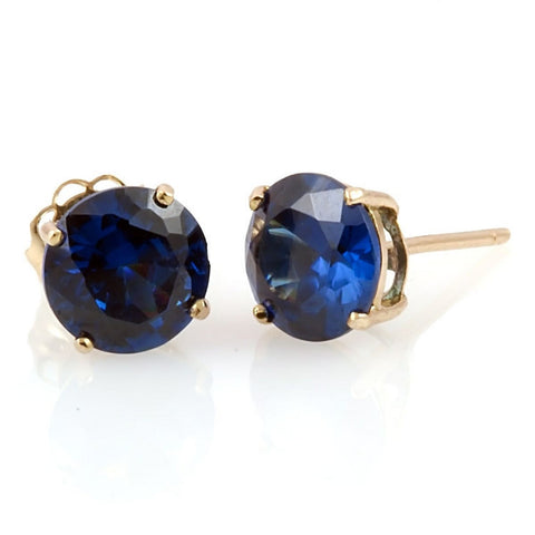 Kaye: 8mm created Sapphire 14K Yellow Gold Cast Basket Stud Earrings - 1000Jewels.com