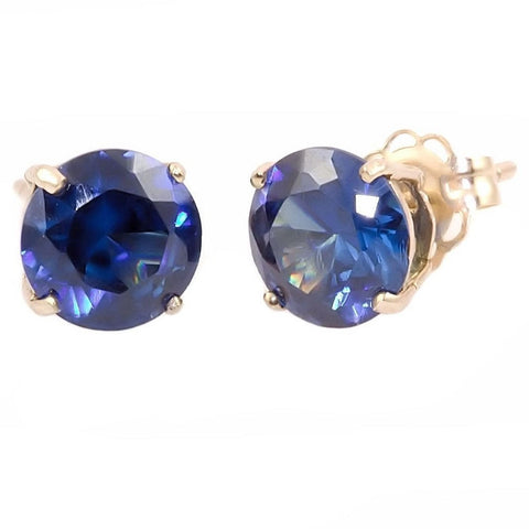 Kaye: 10mm created Sapphire 14K Yellow Gold Cast Basket Stud Earrings - 1000Jewels.com