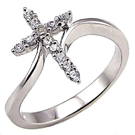 Jana's Choice: 0.18ct Ice on Fire CZ Cross Symbol Bypass Ring - 1000Jewels.com