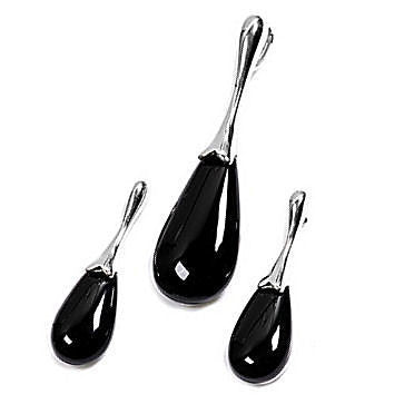 Aiyanna: Black Onyx Teardrop Pendant & Earrings Set 925 Silver - 1000Jewels.com