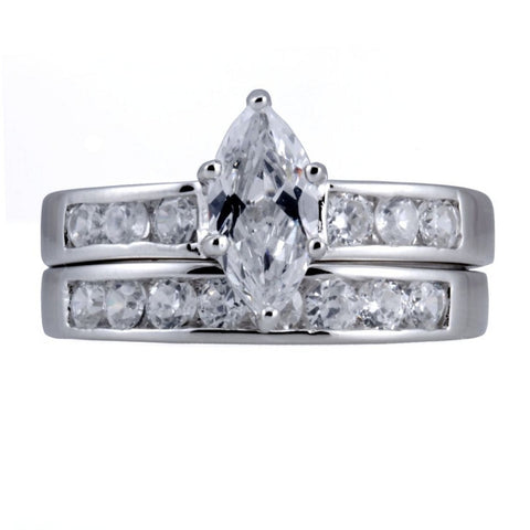 Theresa: 1.84c Marquise cut Russian Ice CZ Diamond Wedding Ring Set - 1000Jewels.com