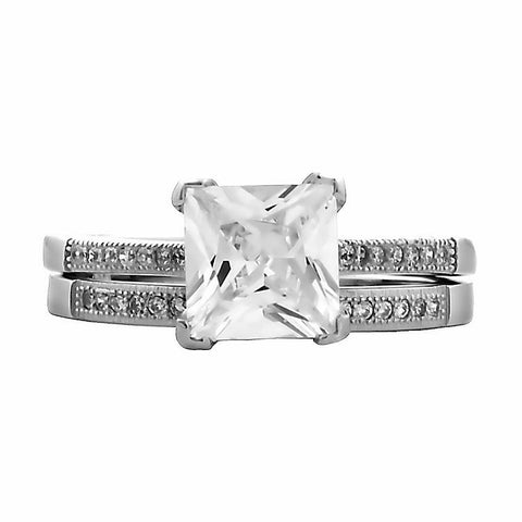 Dabria: 2.17ct Russian Ice CZ Micro Pave Princess-cut Wedding Ring Set - 1000Jewels.com