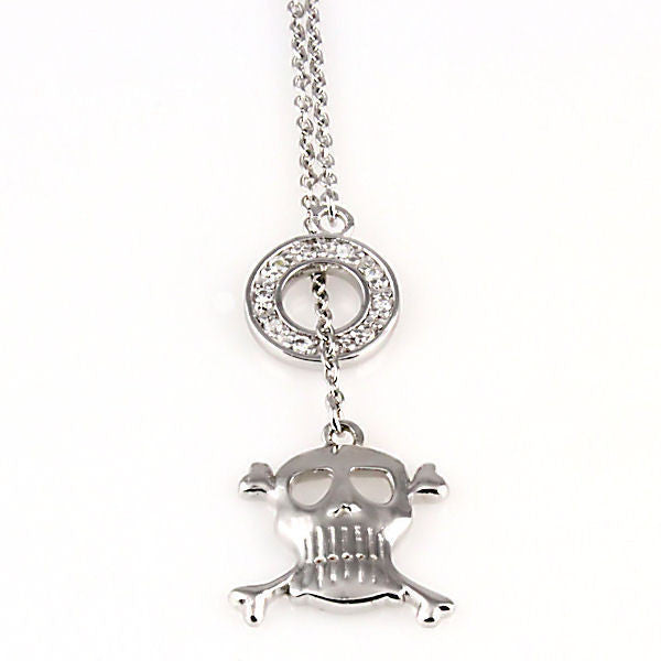 Tamryn: Skull and Crossbones Russian Ice Diamond CZ Lariat Necklace - 1000Jewels.com
