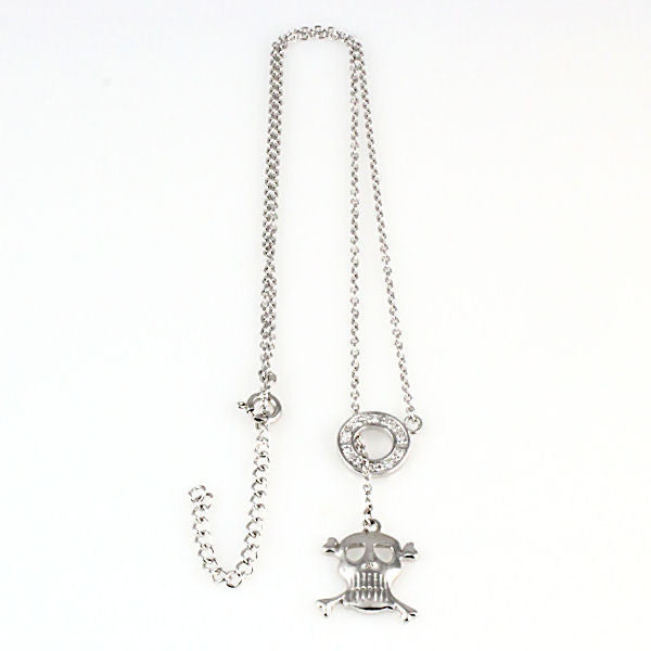 Tamryn: Skull and Crossbones Russian Ice Diamond CZ Lariat Necklace - 1000Jewels.com