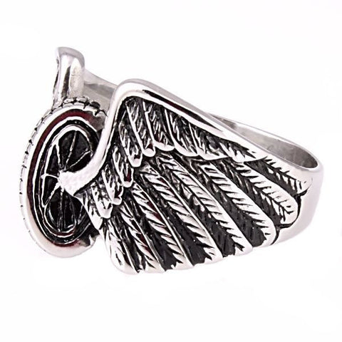 Road Warrior: Unisex Get Your Wings 316L Stainless Steel Biker Ring - 1000Jewels.com