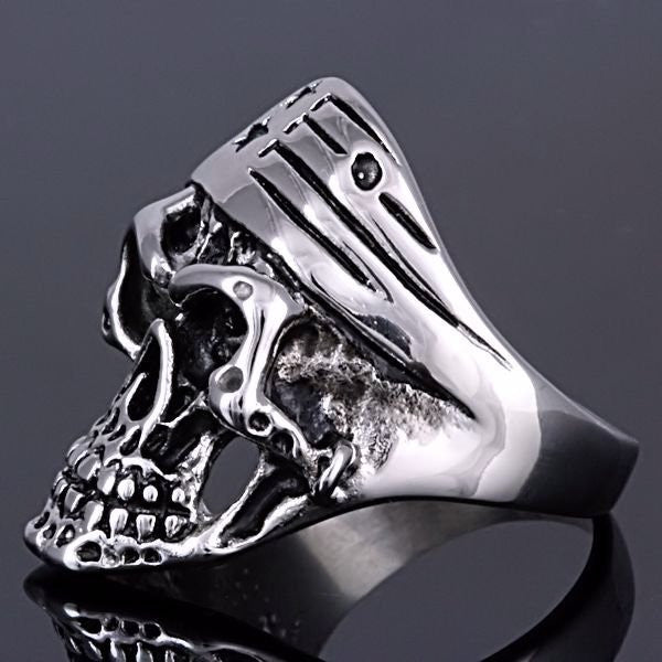 Cody: EZ Rider Rocker Skull Ring w Patriotic Biker Bandana 316L Steel - 1000Jewels.com