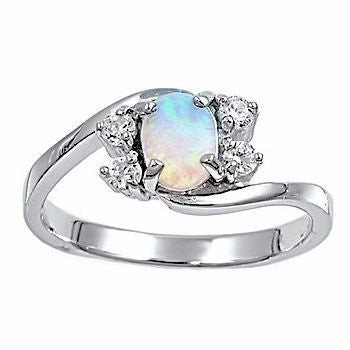 Jamaica: White Opal and Russian Ice Diamond CZ Cocktail Promise Ring - 1000Jewels.com