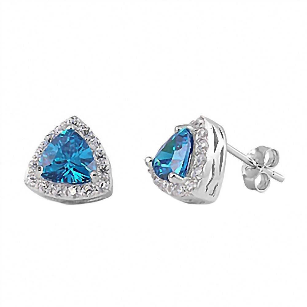 Lacey: Swiss Blue Topaz Ice CZ Trillion cut & IOF CZ Halo Earrings - 1000Jewels.com