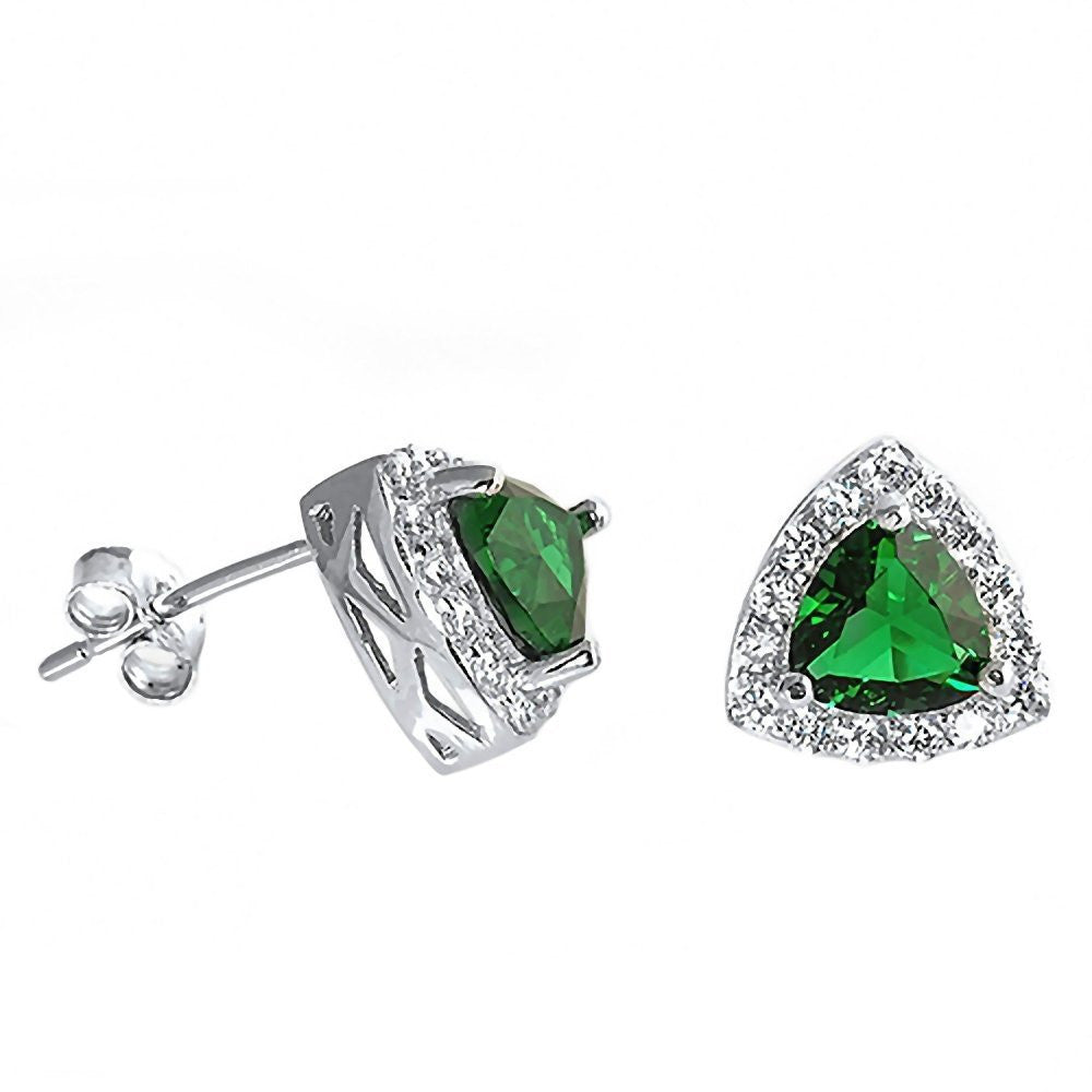 Lailie: Green Emerald Ice CZ Trillion cut & IOF CZ Halo Earrings - 1000Jewels.com