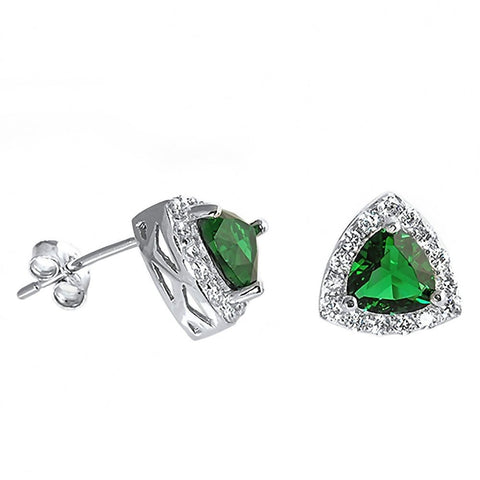 Lailie: Green Emerald Ice CZ Trillion cut & IOF CZ Halo Earrings - 1000Jewels.com