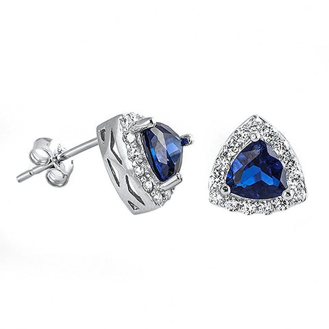 Lainey: created Blue Sapphire Trillion cut & IOF CZ Halo Earrings - 1000Jewels.com