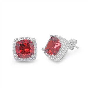 Roja: 8mm Garnet Ice CZ with IOF CZ Halo Stud Earrings 925 Sterling Silver - 1000Jewels.com