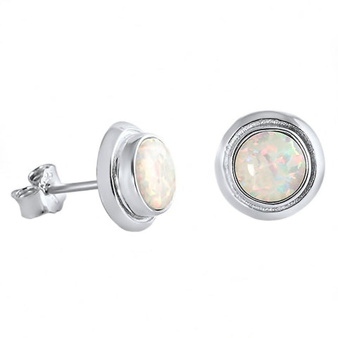 Loretta: 8mm Cabochon cut Australian White Opal Bezel Stud Earrings - 1000Jewels.com