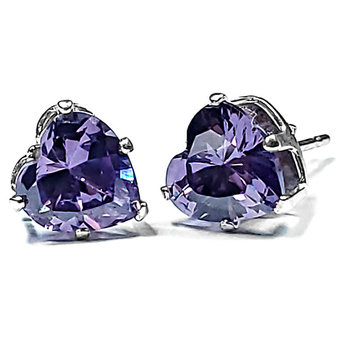 Heart Cut Amethyst Ice CZ Sterling Silver Stud Earrings - 1000Jewels.com