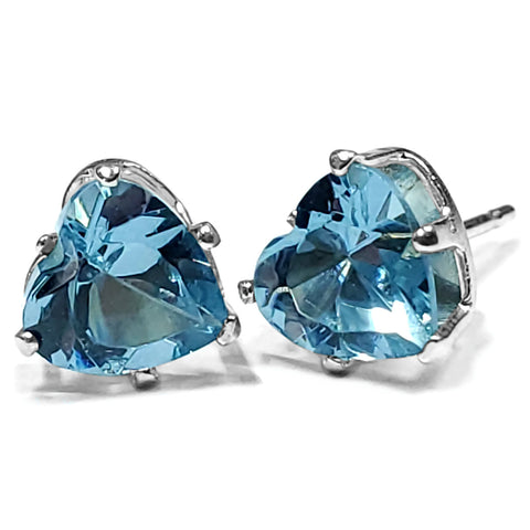 Heart Cut Simulated Aquamarine Ice CZ Silver Stud Earrings - 1000Jewels.com