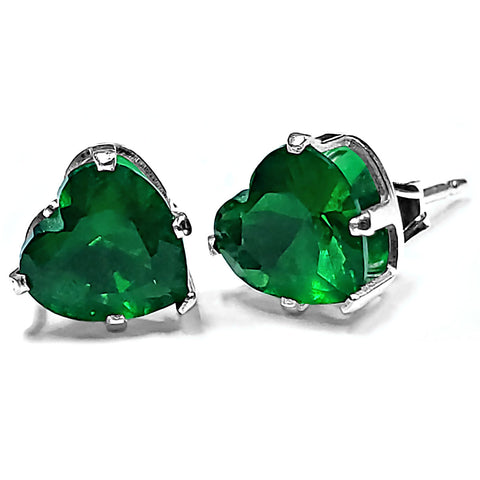 Heart Cut Simulated Emerald Ice CZ Silver Stud Earrings - 1000Jewels.com