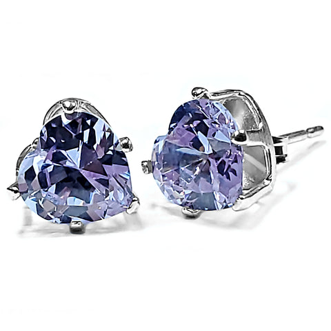 Heart Cut Simulated Alexandrite Ice CZ Silver Stud Earrings - 1000Jewels.com