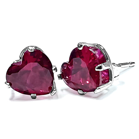 Heart Cut Simulated Red Fire Ruby Ice CZ Stud Earrings 925 Silver - 1000Jewels.com