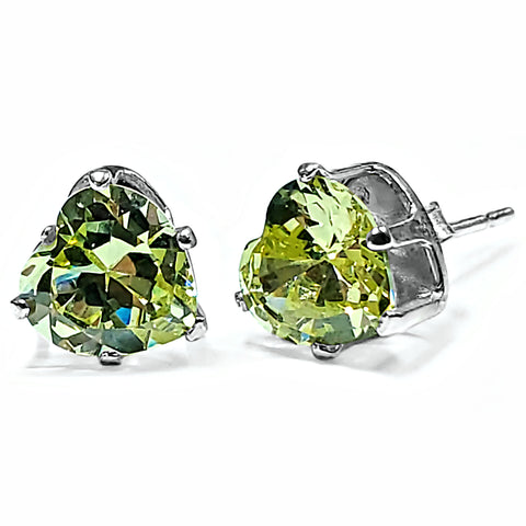 Heart Cut Simulated Peridot Ice CZ Silver Stud Earrings - 1000Jewels.com