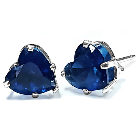 Heart Cut Simulated Sapphire Ice CZ Silver Stud Earrings - 1000Jewels.com