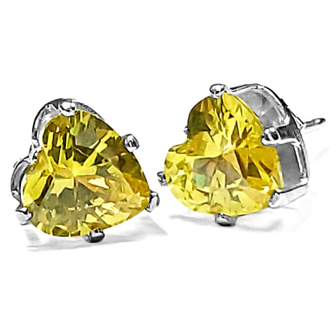 Heart Cut Simulated Citrine Ice CZ Silver Stud Earrings - 1000Jewels.com