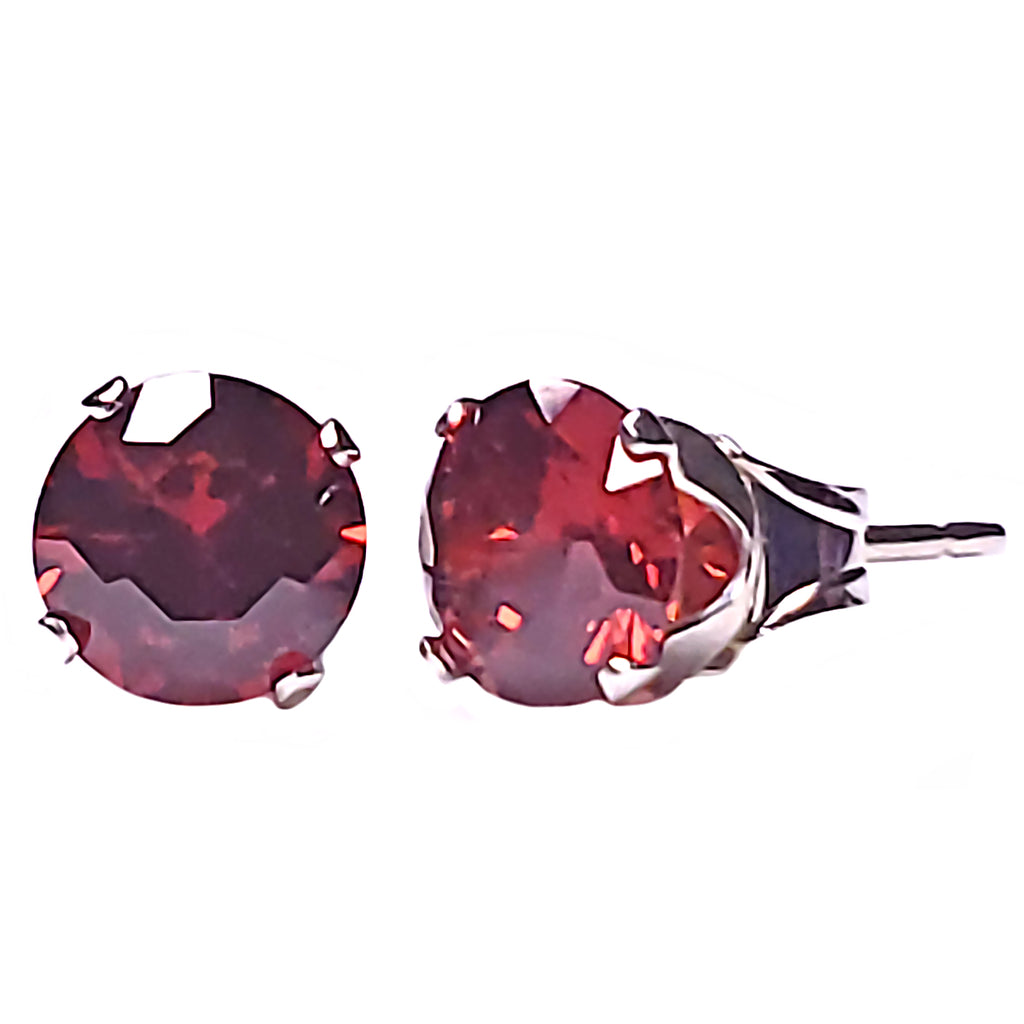 1000 Jewels Brilliant Cut Simulated Garnet Ice CZ Sterling Silver Stud Earrings - 1000Jewels.com