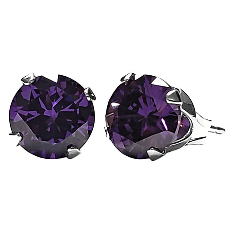1000 Jewels Brilliant Cut Simulated Amethyst Ice CZ Sterling Silver Stud Earrings - 1000Jewels.com