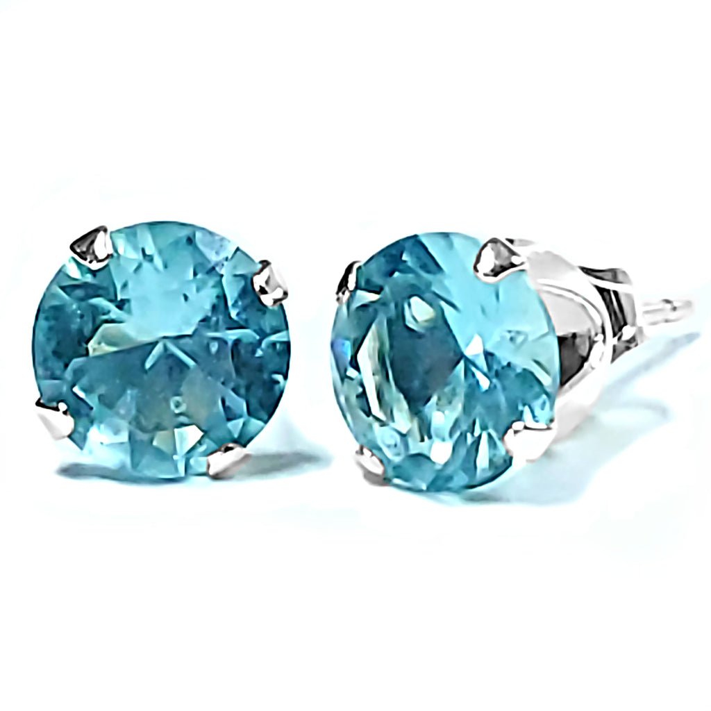 1000 Jewels Brilliant Cut Simulated Aquamarine Ice CZ Sterling Silver Stud Earrings - 1000Jewels.com