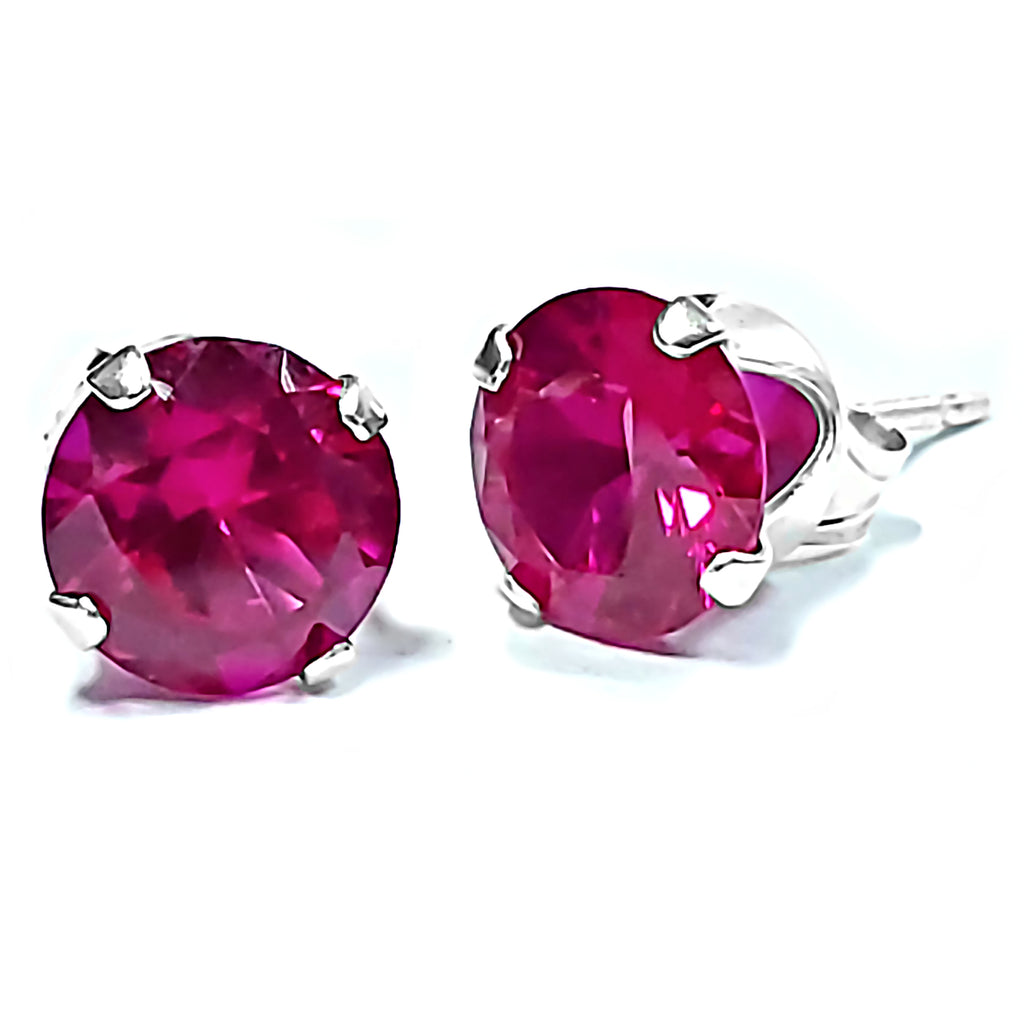 1000 Jewels Brilliant Cut Simulated Ruby Ice CZ Sterling Silver Stud Earrings - 1000Jewels.com