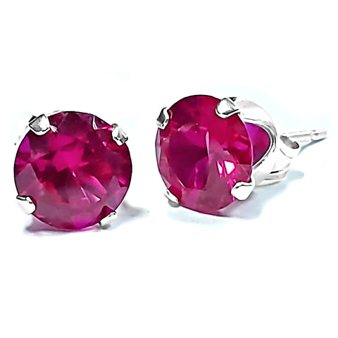 1000 Jewels Brilliant Cut Simulated Ruby Ice CZ Sterling Silver Stud Earrings - 1000Jewels.com