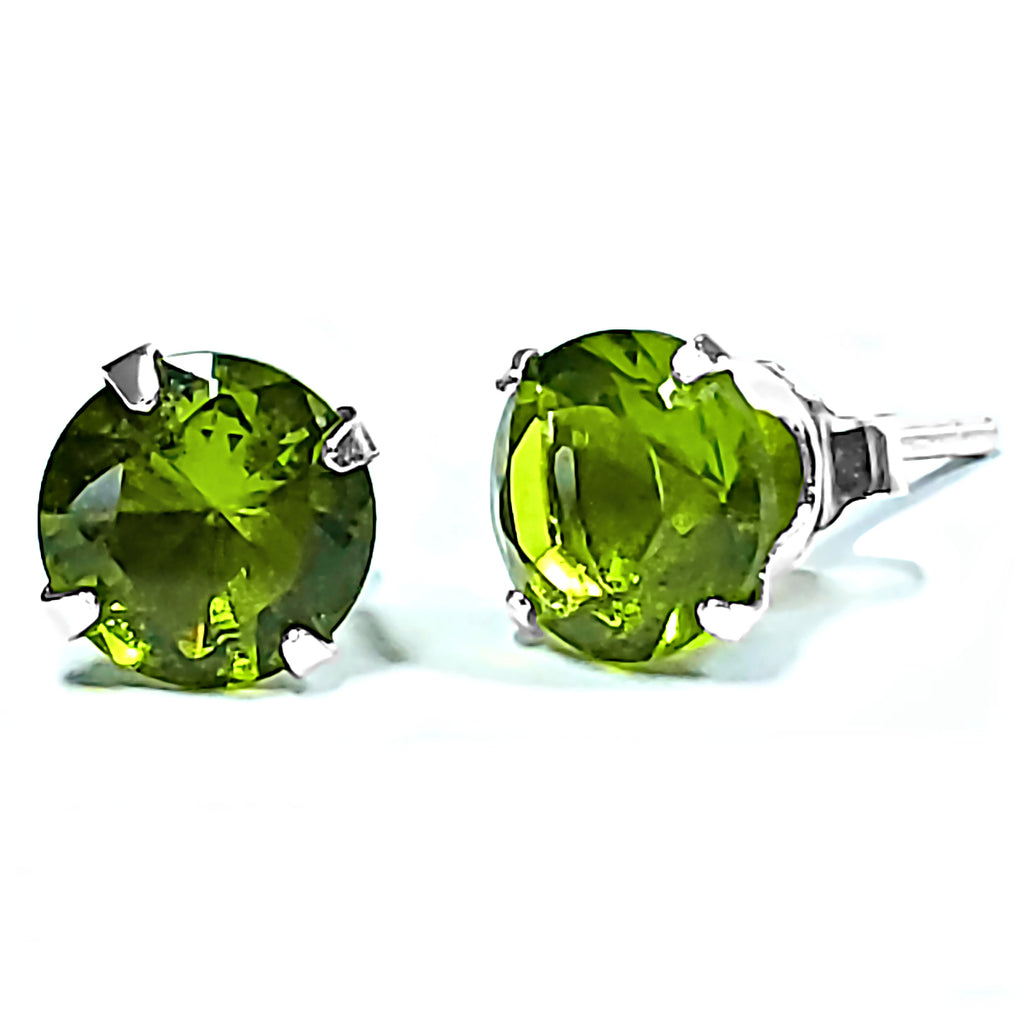 1000 Jewels Brilliant Cut Simulated Peridot Ice CZ Sterling Silver Stud Earrings - 1000Jewels.com