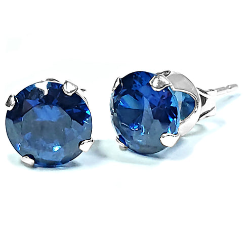 1000 Jewels Brilliant Cut Simulated Sapphire Ice CZ Sterling Silver Stud Earrings - 1000Jewels.com