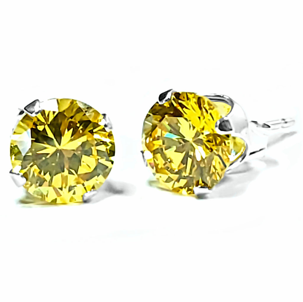 1000 Jewels Brilliant Cut Simulated Citrine Ice CZ Sterling Silver Stud Earrings - 1000Jewels.com